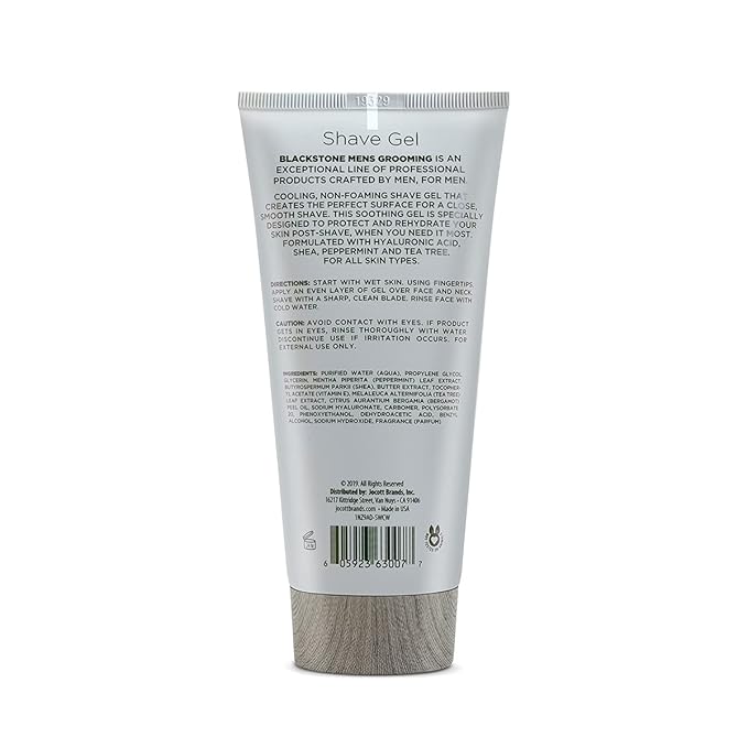 Blackstone Men's Grooming Smooth Shave Gel - Non Foaming for a Smooth Comfortable Shave - Hyaluronic Acid, Shea, Peppermint & Tea Tree - Cool, Soothe & Replenish Moisture - Sandalwood Scent (6 oz)