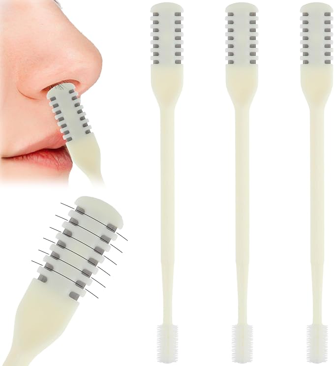 Nasal Hair Cutter with Ear Picker, 3 Pcs Double Sided Nose Trimmer 2-in-1 Manual Nasal Hair Razor Cutter for Women & Men
