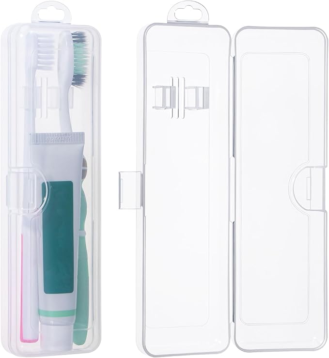 Yeeco Toothbrush Case 2 Packs, Transparent Toothbrush Travel Case, Plastic Toothbrush Holder Travel Size, 7.87 x 2.36x 1.18 inches Portable for Traveling Can Palce 2 Toothbrushes,Clear
