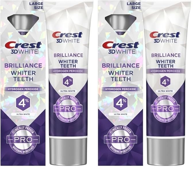 Crest 3D White Brilliance Pro Whitening Toothpaste | Anticavity Fluoride | 4% Hydrogen Peroxide | Pack of 2 | 3.8 oz