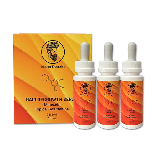 Minoxidil Topical Solution USP 5%, Extra Strength Hair Regrowth Treatment for Men, 3 Month Supply, Unscented, 6 Fl Oz (3 Pack)