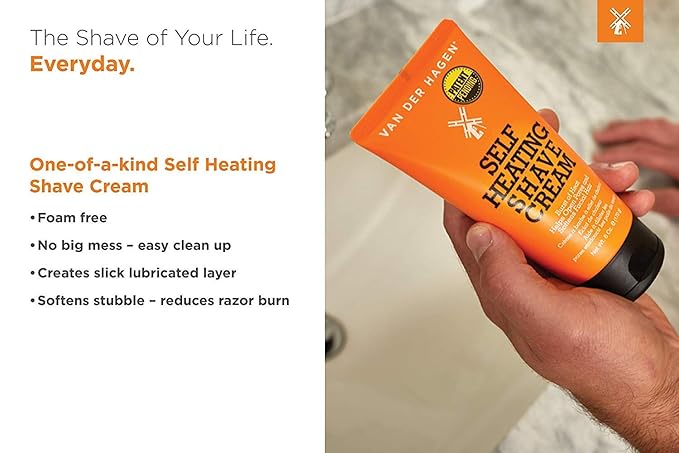 Van Der Hagen Self-Heating Shave Cream - Burst of Warmth Opens Pores and Softens Stubble, 6 oz