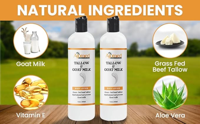 Tallow & Goat Milk Body Lotion for Sensitive Skin, Organic moisturizing Lotion - Soothes Dry skin, Goat Milk face and body Moisturizer - Handmade Tallow for skin cream (8 OZ, Oatmeal & Honey)