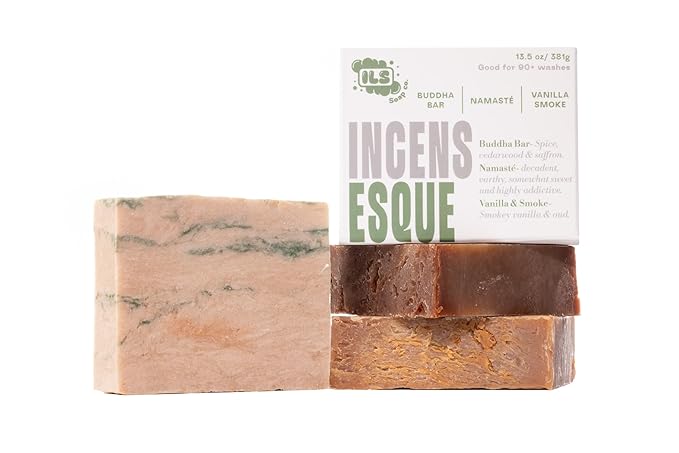 ILS Soap co - Incens-esque (Frankincense, Myrrh, Sandalwood) All Natural Bar Soap for All Skin Types - Plant Based, Cold Process and Handmade in the USA (3 Pack)