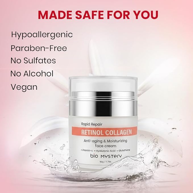 Retinol, Collagen, Hyaluronic Cream with Vitamin C & Glutathione – Lightweight Daily Moisturizer for Face & Neck – Hydrating Day & Night Fine Lines and Wrinkles | Anti Aging Cream – 50gm / 1.7 fl.oz