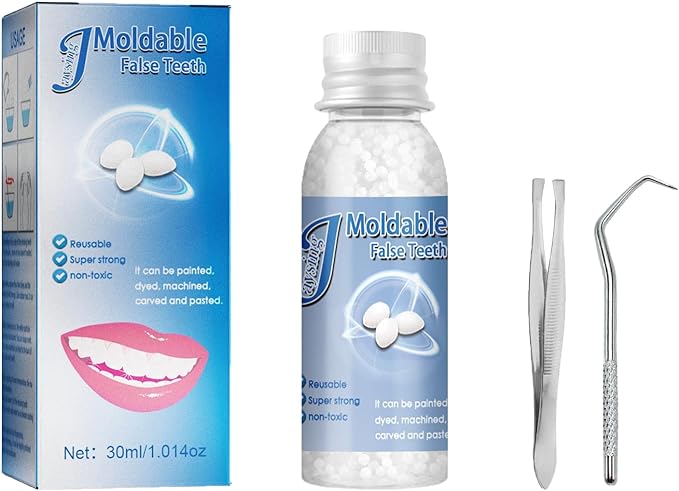 Dental Repair Denture Repair Beads,Tweezers,Dental Pick,Dental Tools for Fixing Filling Missing Broken Tooth Moldable Fake Teeth