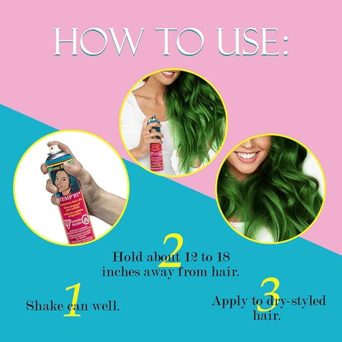 Jerome Russell Temp'ry Spray-on Green Hair Color, 2.2oz x 3 pack