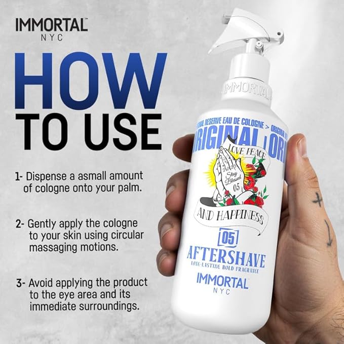 Immortal NYC Stay Blessed 05, After Shave Spray Body/Face Men's Cologne, 17 oz, Exclusive Barbers, Softens Skin, Refreshes, Purifies and Relieves Face and Skin, Moisturizing Formula After Shaving