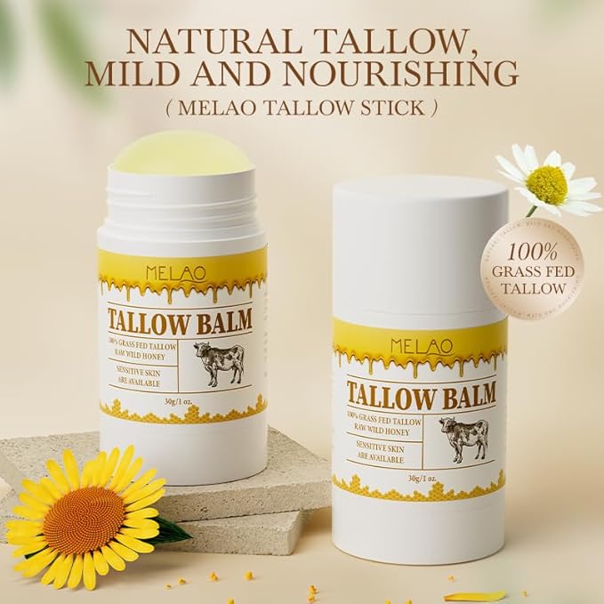 Tallow Balm Stick - Multi-Purpose Moisture Stick for Face & Body, Tallow and Honey Balm for Dry Skin, Lips & Cuticles, Soothing & Hydrating, Beef Tallow Moisturizer