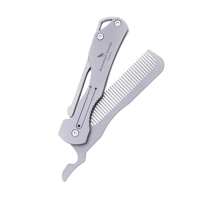 Boundless Voyage Titanium Hair Styling & Beard & Mustache Folding Pocket Comb, Portable EDC Accessories for Men and Women (Ti/9011O-D)