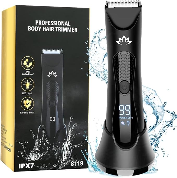 Manscape Body & Pubic Hair Trimmer for Men, Groin & Ball Trimmer Men, Electric Razor Bikini Trimmer, Body Groomer Ball Shaver for Smooth Wet/Dry Shaving, Led Light