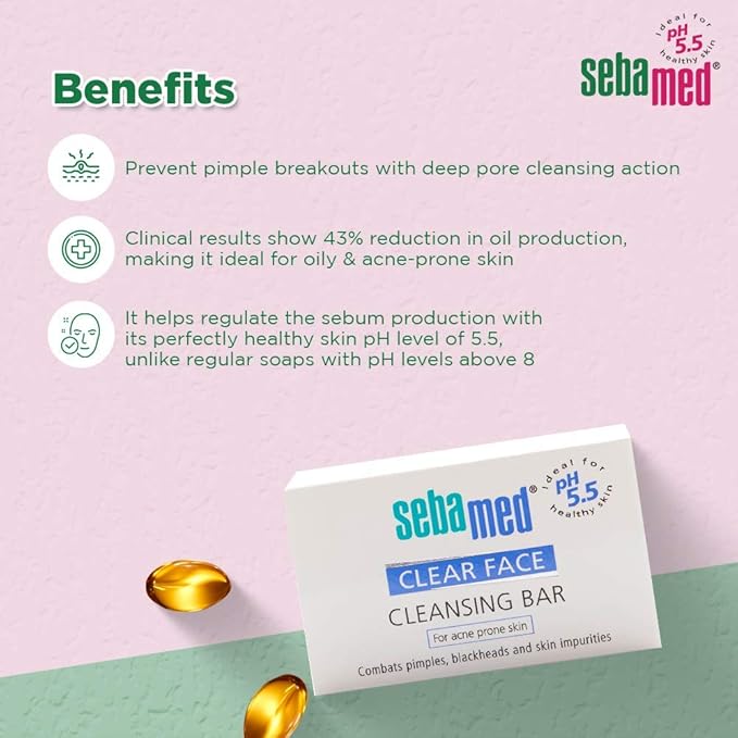 Sebamed Clear Face Teenage Cleansing Bar 100g - Effectively Reduces Pimples and Blackheads - For Impure and Acne Prone Skin