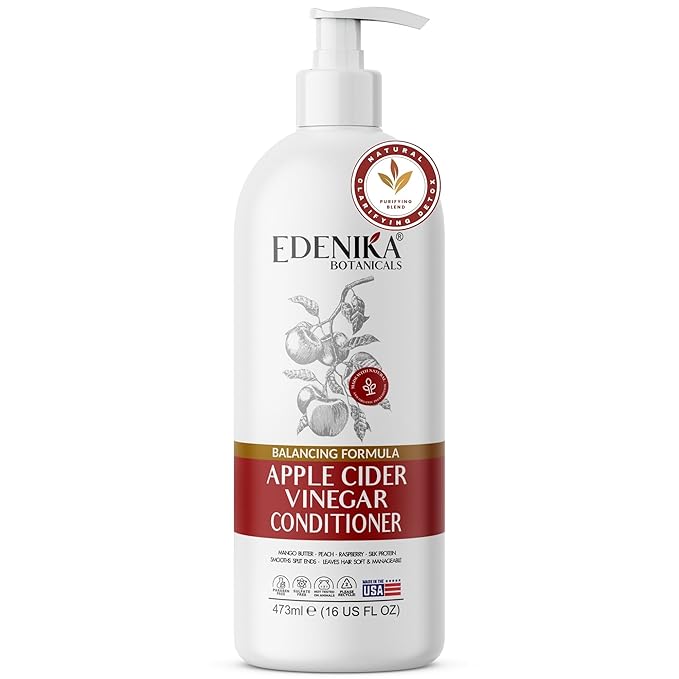 Apple Cider Vinegar Conditioner Infused with Peach & Raspberry Oil, Hair Detangler & Hydration, ACV Hair/Scalp pH Balancing, For Locs & Curly, All Hair Types, Sulfate-Free, 16 fl oz