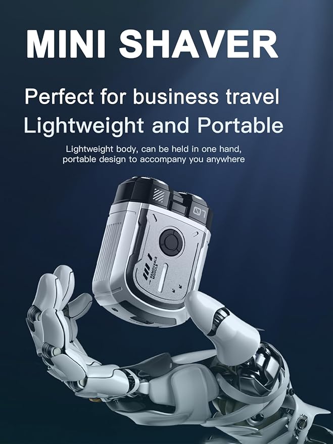 Mini Shaver, Portable Travel Shaver, Mini Rotary Shavers for Men, Dual Blades IPX7 Waterproof Cordless USB Rechargeable Electric Razor Trimmer