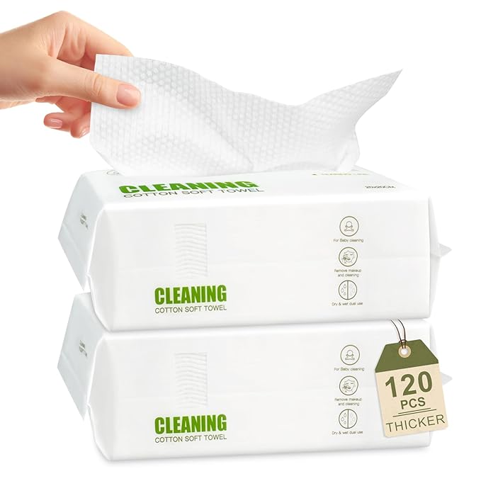 KODAMO Disposable Face Towels – 120 Count Soft & Thick Facial Towelettes for Women & Men – Travel-Friendly Cotton Tissue, Fresh Makeup Remover & Cleansing Cloths