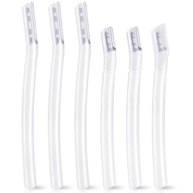 6 PCS Transparent Eyebrow Razor Set, Face Razor for Women and Men, Multipurpose Dermaplaning Tool, Eyebrow Hair Trimmer, Face Shaver with Protective Cover, 3 Pcs Long Handles and 3 Pcs Short Handles