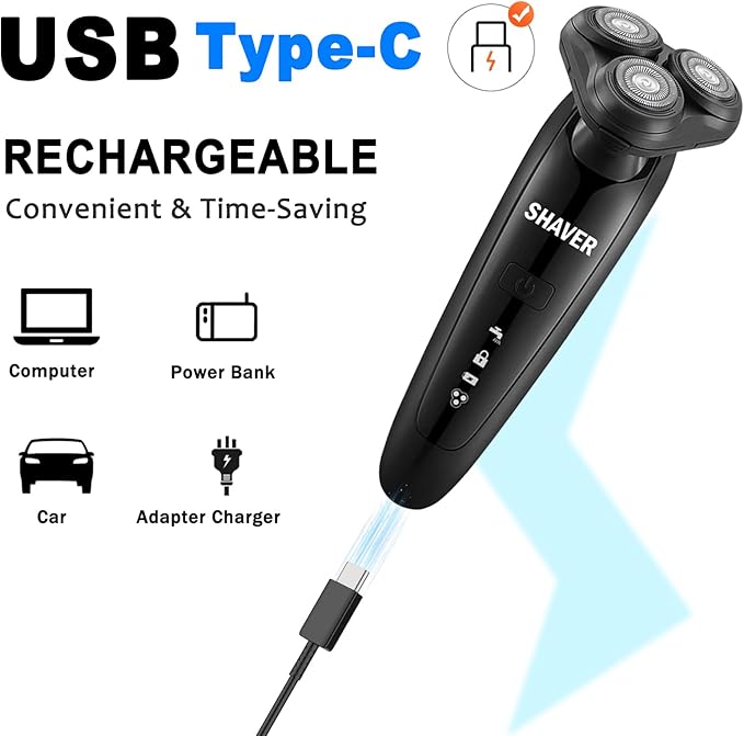 Electric Razor for Men - Rechargeable Shaver 3D Precision Blades with Pop-up Trimmer - Rotary Cordless Shavers Washable Gentle on Sensitive Skin for Beard Sideburn Face with Travel Lock Men Gift