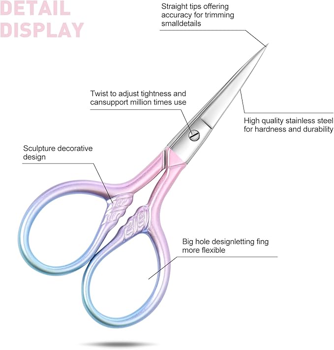 Personal Care Professional Beauty Tools (pink) Small scissors Facial hair removal and ear, nose and eyebrow, beard trimming Stainless steel fine straight head scissors