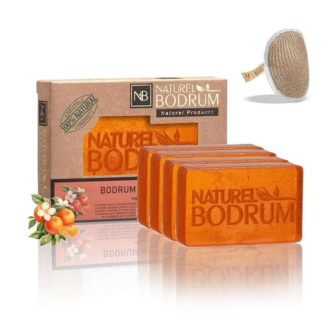 Mandarin Orange Organic Soap Bar for Women and Men, Pack of 4 Glycerin Soap Bars - Vitamin C Glowy Facial & Body Bar Soap with Citrus Oils - Natural & Vegan Spa Gift, for All Skin Types