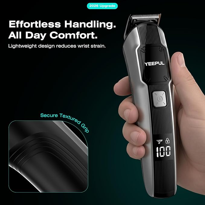 [2026 Upgrade] Beard Trimmer for Men, 12-in-1 Cordless Grooming Kit with Charging Dock, Professional Barber Hair Clippers, IPX7 Waterproof Body Groomer, Electric Razor for Nose/Ear/Mustache/Facial