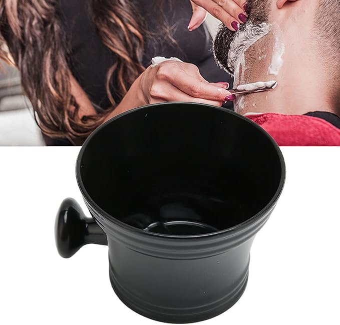 Shaving Bowl, Large Capacity Portable Black Shaving Soap Bowl Shave Mug with Comfortable Grip Handle for Barber and Home Use
