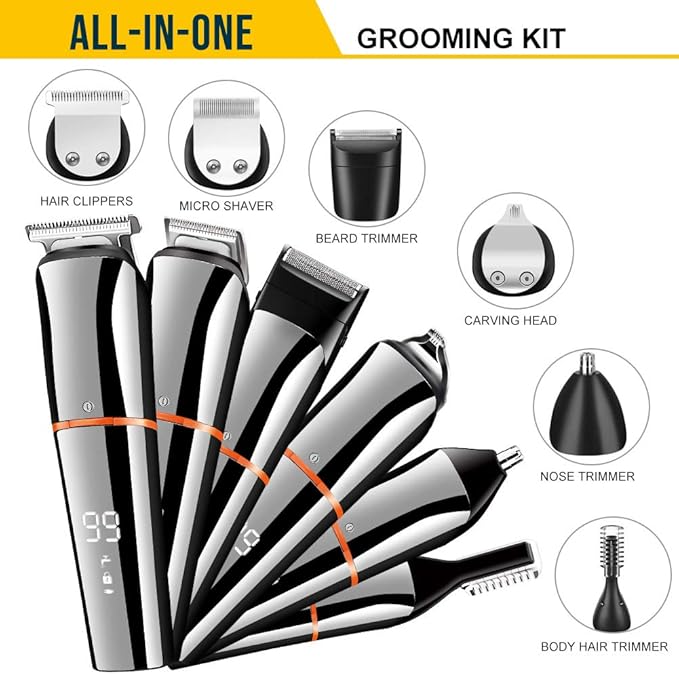 SURKER Beard Trimmer for Men Hair Clippers Body Mustache Nose Hair Groomer Cordless Precision Trimmer 6 in 1 Grooming Kit Waterproof USB Rechargeable