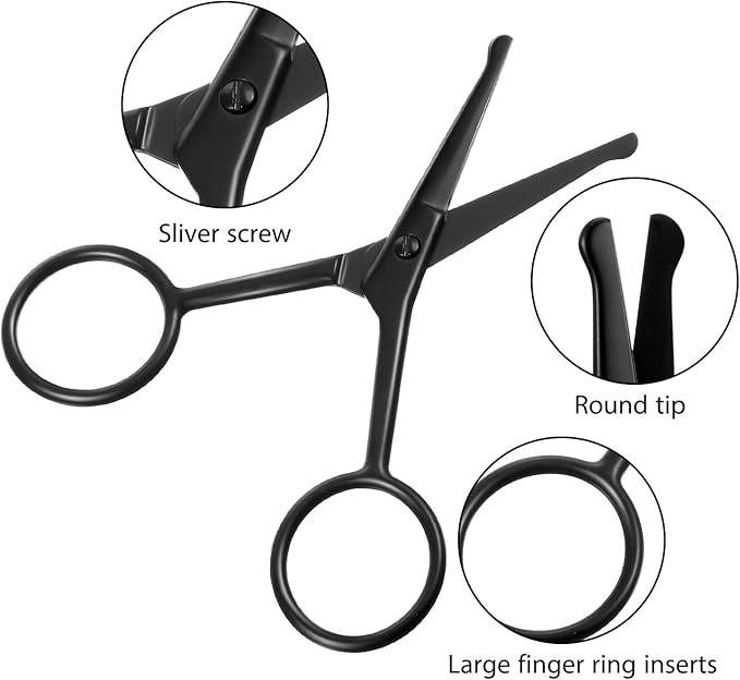 Mudder 3 Pieces Nose Hair Scissors Rounded Tip Scissors Facial Hair Trimming Stainless Steel Blunt Tip Trimmer for Eyebrows, Nose, Moustache, Beard, Grooming