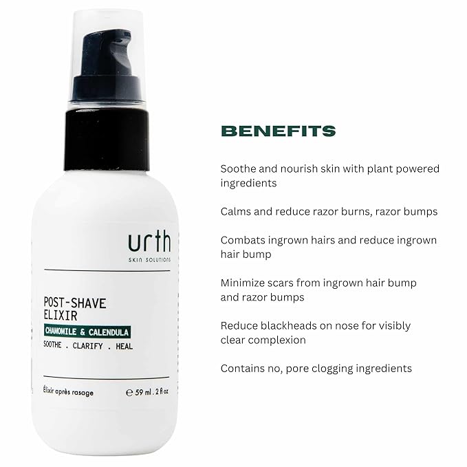 Urth Post Shave Elixir 2oz Razor Bump Treatment & Ingrown Hair Remedy for Men with Vitamins C and E for Soothes & Restores Skin