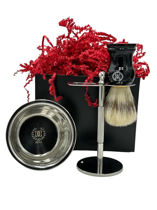 Men's Classic Shaving Grooming Set | Barber Razor Kit with Stainless Steel Stand, Shaving Bowl, Natural Shave Brush & 100 Blades for Smooth Shave Gift for Him