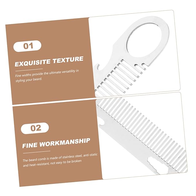 Beaupretty Stylish Mustache Comb for Men Stainless Steel Beard Comb Hair Brush Smooth Round Teeth for Grooming Travel