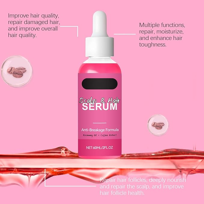 60ml Scalp & Hair Serum for Hair Growth – Nourishing Hair Oil with Rosemary & Coffee Extract to Repair Damaged Hair, Reduce Breakage, and Soothe Dry Scalp