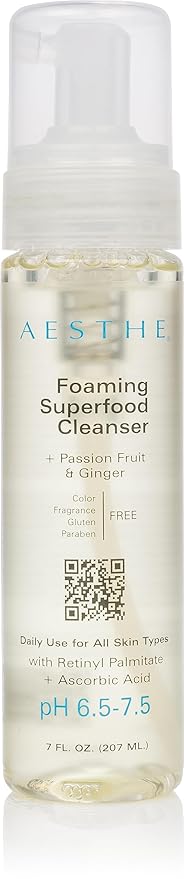 Aesthe Foaming Superfood Face Cleanser - Passionfruit & Ginger - Gentle Cleaning Formula for All Skin Types - Oily, Combination, Dry, Normal, Sensitive - Remove Makeup, Cleanse, Hydrate - 7 fl oz
