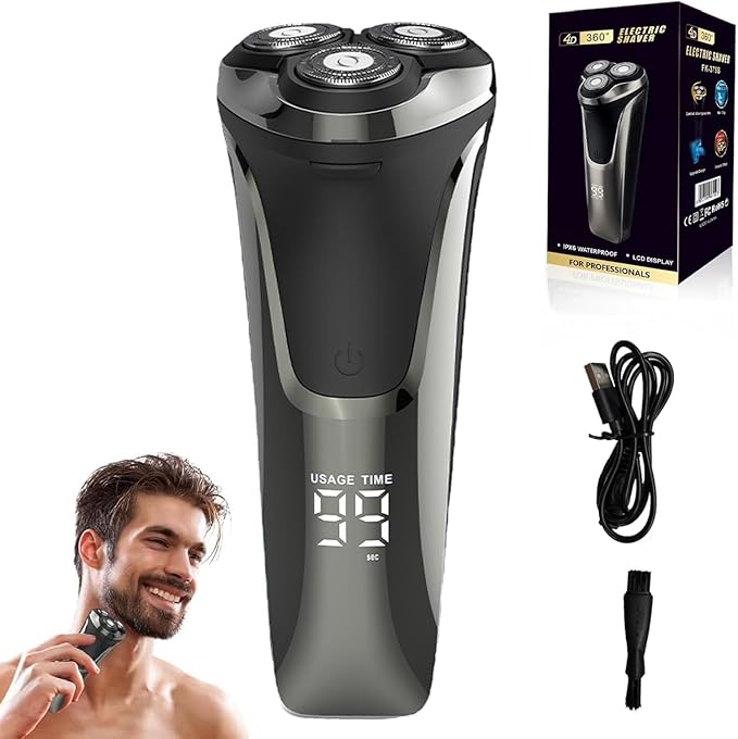 Snapbuy Electric Razor for Men, Snapbuy Electric Razor Pro of Father, 4D Floating Head Rotary Shaver, Ipx7 Waterproof Electrical Razors, Wet & Dry Fast Charging Electrical Shaver LCD Display (Gray)