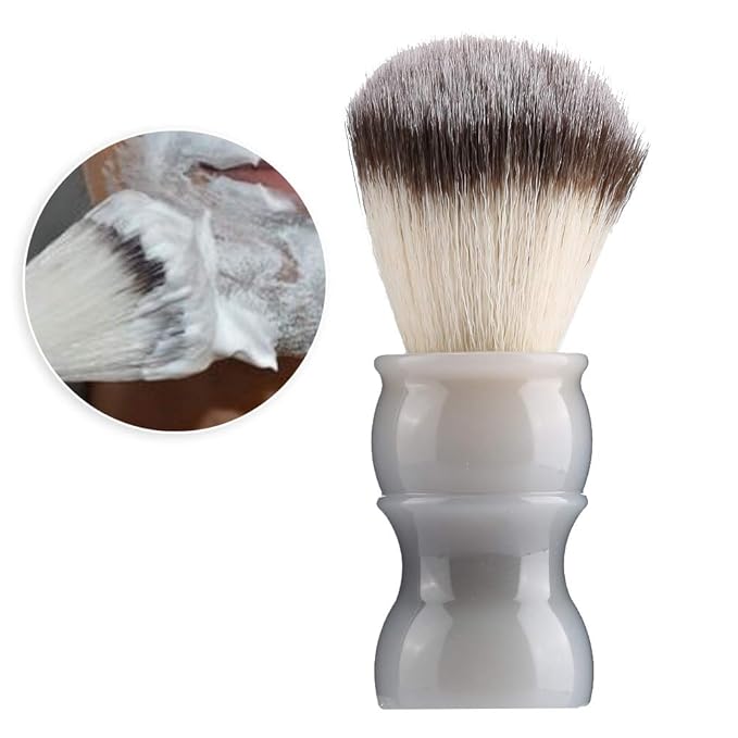Professional Manual Beard Shaving Brush, Men Mustache Brush with Dense Nylon Hair, Barber Brush for Softening Beard and Creating Rich Lather, Portable Travel Shaving Brush for Salo (Gray White)