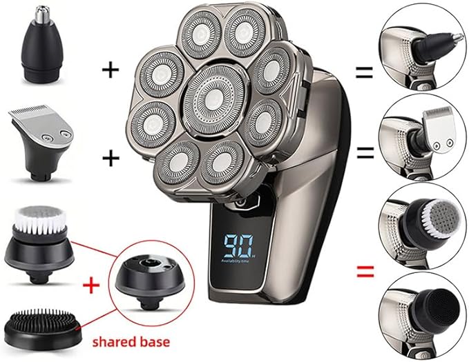 I-clean 9D Head Shavers for Bald Men, 6-in-1 Electric Razor, Waterproof Wet/Dry, Cordless Rechargeable, LED Display