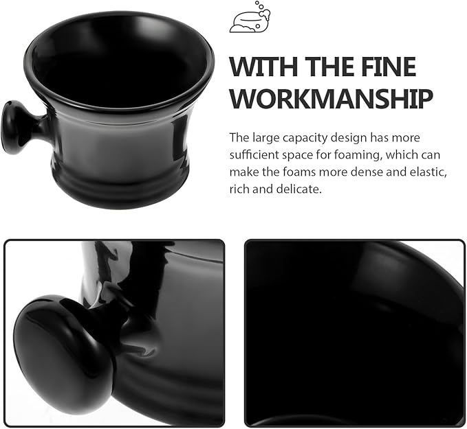 Beaupretty Men’s Black Ceramic Shaving Soap Bowl for Shaving Cream Foaming for Rich Lather and Daily Grooming