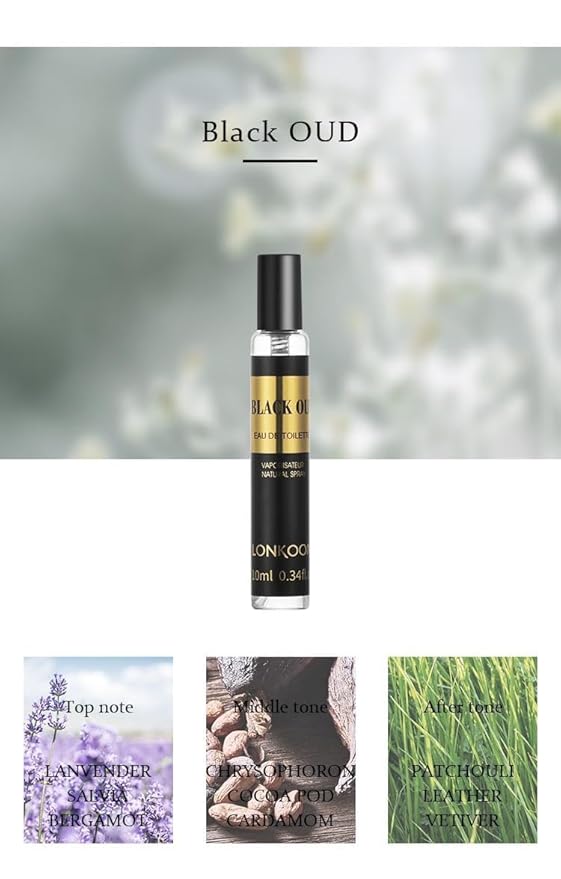 Lonkoom Christmas Perfume Samples Gift Set for Women Men, Unisex Eau de Parfum Spray Long Lasting Fragrance, 5x0.3 Fl Oz Floral Fruity Woody Notes of 24K Pure Gold, Red Wish, Black Oud, Girls, Noble