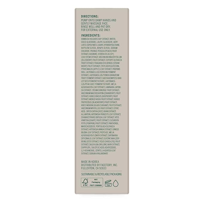 FACETORY Urban Calm Hydrating Face Wash for Women, Gentle Gel Facial Cleanser with Fermented Pear & LHA, Sensitive Skin Face Wash & Daily Makeup Remover for Oily, Dry & Combination Skin - 1 Fl Oz