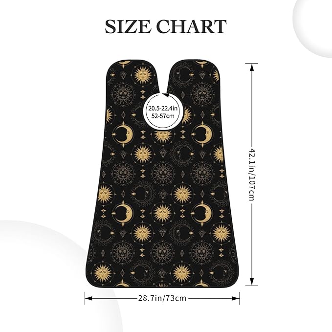 Stretchable Beard Cape, Non-Stick Hair Catcher for Trimming, Waterproof Grooming Apron, Sun Moon Star Gold Black