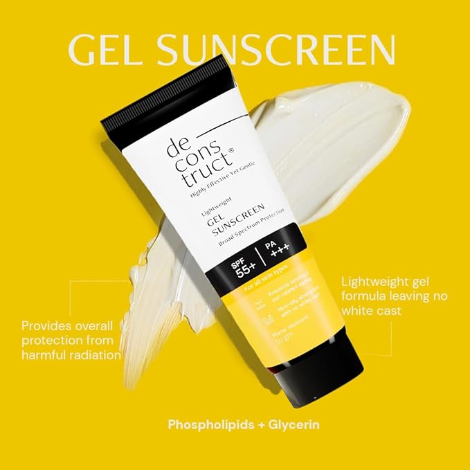 Deconstruct Glow Guard Duo | Brightening Lip Balm (4g) + Gel Sunscreen (50 g) | Lip Balm- | Brightens Pigmented Lips |Sunscreen- SPF 50+ Gel based for all skin types | Pack of 2