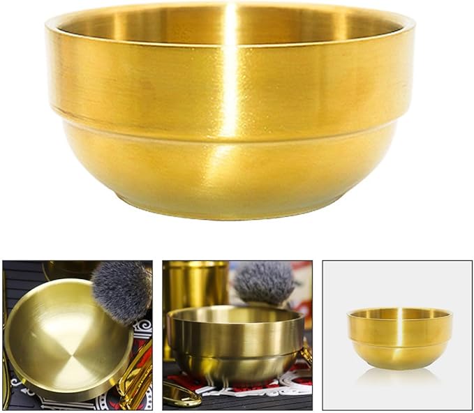 HOMSFOU Beard Shaving Mug Foam Brush Stainless Steel Grooming Shaving Bowl for Men Soap Cream Cup for Face Cleaning Gold Finish Suitable for Home and Travel Use
