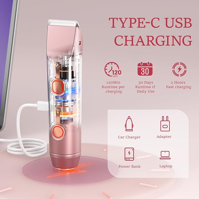Bikini Trimmer for Women: Electric Razors & Shaver [IPX7 Waterproof] with Dual Heads for Body Pubic Hair - Rechargeable Wet Dry Lady Hair Trimmer 2 in 1 for Underarm Leg Arm Face
