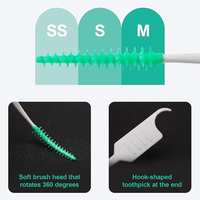 200PCS Dental Floss Picks,Dual-Use Interdental Brushes,Soft Silicone Brush Head Toothpicks, Tooth Picks Flossers for Teeth Braces Cleaning (200PCS Blue)
