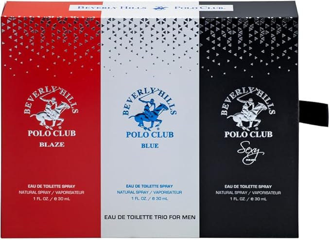 Beverly Hills Polo Club Men's Fragrance Gift Set - 3-Piece Long-Lasting Eau de Toilette Collection - Blaze, Blue, Sexy Scents - Affordable Luxury Cologne for Him