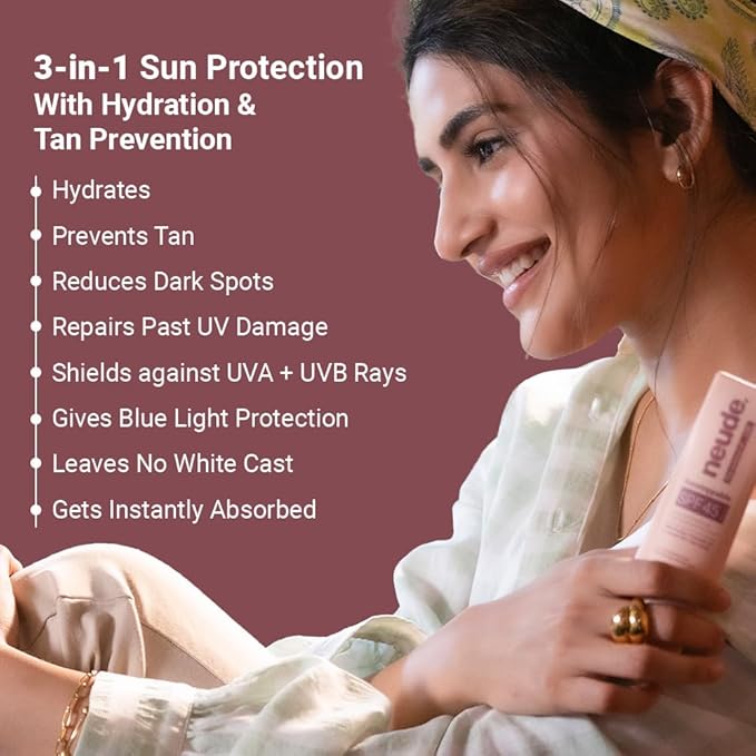 Neude Sunstoppable Sunscreen With Spf 45 Pa+++ & No White Cast For Men & Women, Daily Use Broad-Spectrum Protecting & Repairing Sunscreen Moisturizer, Blue Light Protection, Paraben-Free, 50Ml