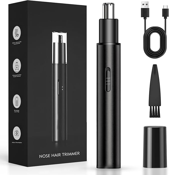Nose Hair Trimmer for Men Women, Eyebrow and Facial Hair Trimmer, Double-Edged Blade, USB Rechargeable, Painless Trimming