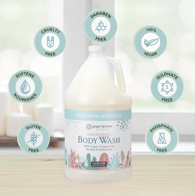 Ginger Lily Farms Botanicals Nourishing Body Wash, 100% Vegan & Cruelty-Free, Cucumber Mint Bliss Scent, 1 Gallon (128 fl oz) Refill