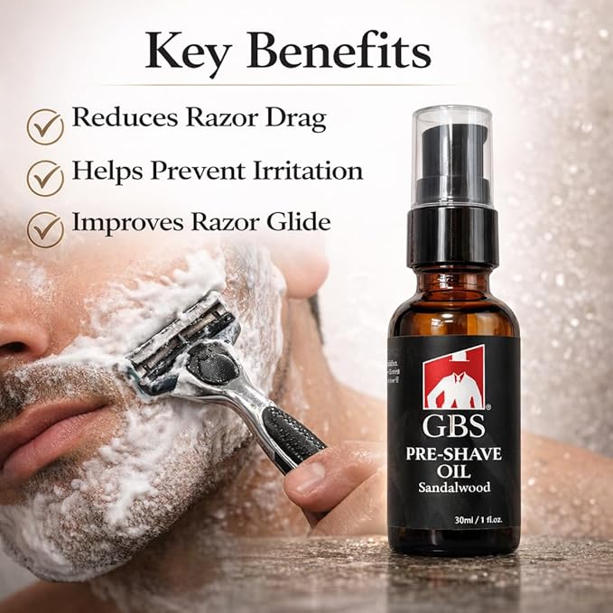 G.B.S Pre-Shave Oil for Sensitive Skin, Sandalwood, 1-Oz (3)