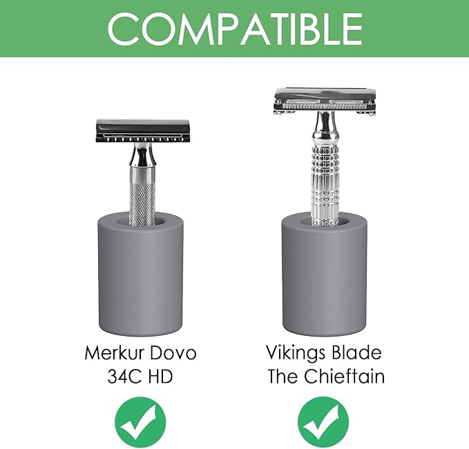 Linkidea 2 Pack Safety Razor Stand - Opening Dia 0.8" (2.2cm) Diatomite Men's Shaving Holder for Bathroom Countertops, Compatible With Vikings, Merkur Double Edge Safety Razor (Grey)