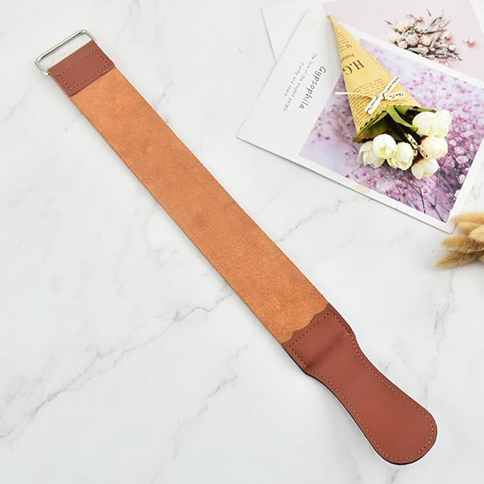MERRYHAPY Leather Razor Strop Double-sided Sharpening Strap Brown for Home Use Shaver Sharpening Tool Barber Hair Cutting Accessories